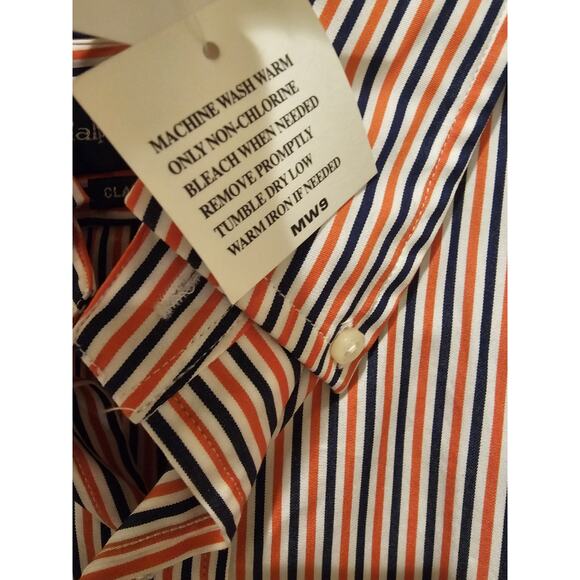 Ralph Lauren Custom Fit Button Down Shirt Mens Blue Orange Striped Pony Logo NWT - Picture 3 of 6
